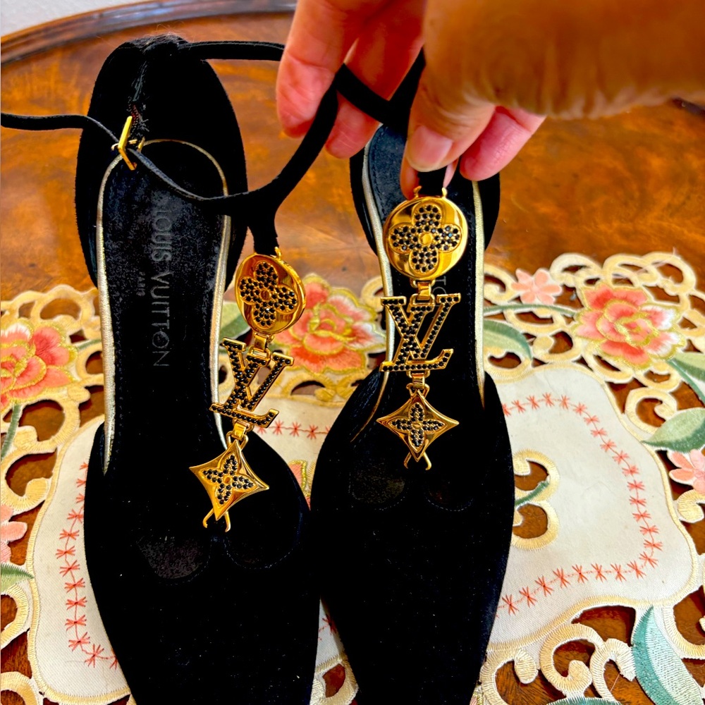 Louis Vuitton Black Heels with Gold Accents